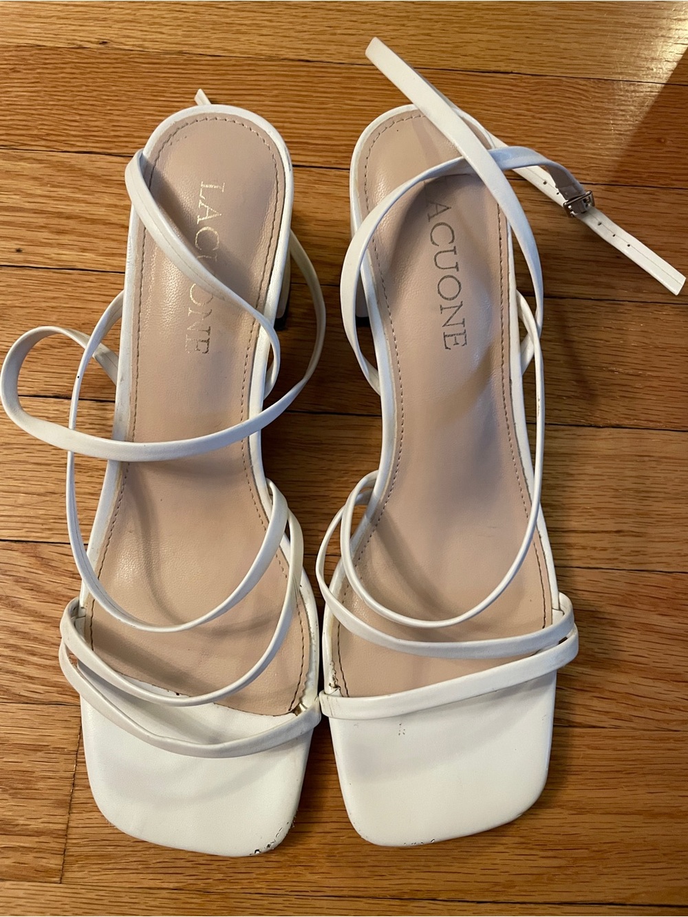White Strappy Square-Toe Women's Heels